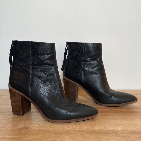 Franco Sarto Marmalade Black Leather Stacked Block Heel Booties Boots Size 8.5 - Picture 3 of 7